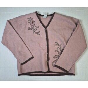 Koret Petities Cardigan Womens Size Medium Pink Maroon Embroidered